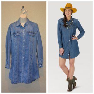 Sz M Chiqle Blue Denim Western Pearl Snaps Rodeo Shirt Dress